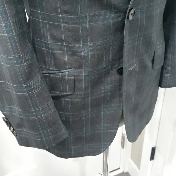 Ted Baker London grey wool sportcoat with turquoise stripes. Purple lining. 36R